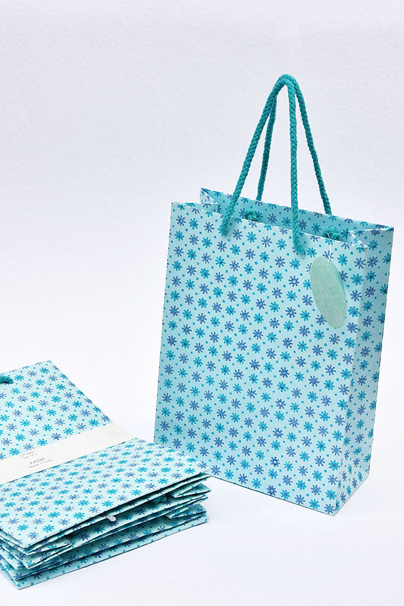 French Flower Blue Gift Bags Medium, Set of 4, 9.5x7