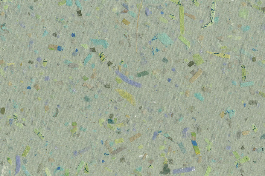 Mixed Naturals Greens & Turquoises Print Trims on Natural Banana Fibre Pulp Overlay Handmade Paper ~60gsm Set of 5 56x76cm each