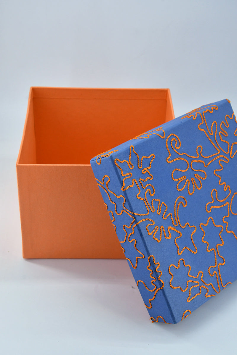 Large Floral Freeform Embroidered Square Gift Box