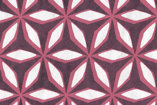 Hexagon & Petal Outlines: Plum-Pink on White Handmade Paper ~100gsm Set of 5 56x76cm each
