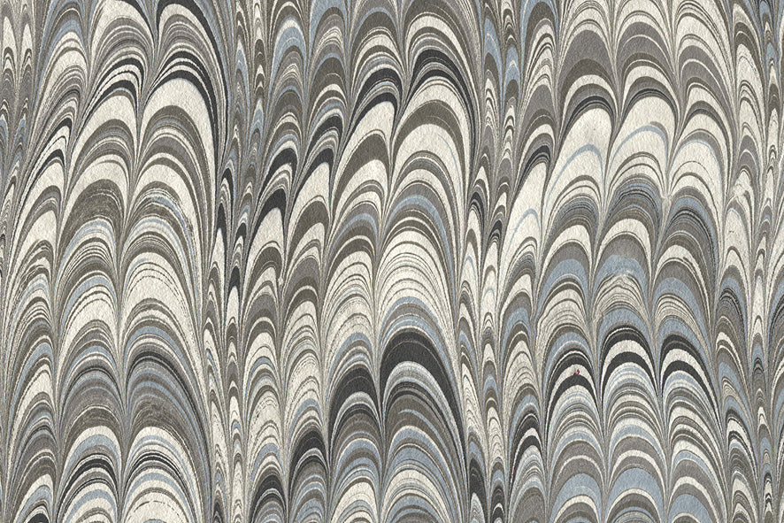 Marbling Cement Gray Black Blue Nonpareil Waves on Ivory White Handmade Paper ~100gsm Set of 5 50X70cm each