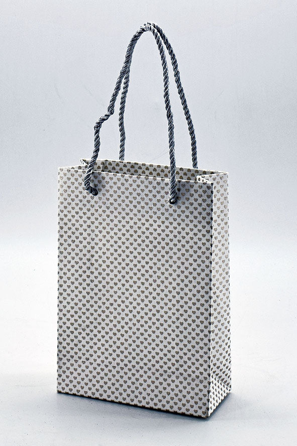 Small Heart Grid White Gift Bags Small, Set of 6, 6.25x4.5