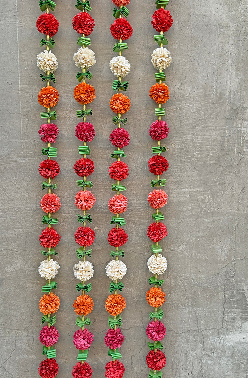 Marigold Paper Flowers and Leaves String, Set of 2, 2 meters