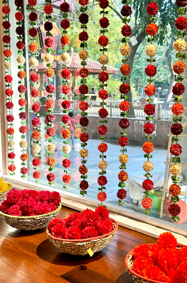 Marigold Handmade Paper Flowers and Leaves String Online