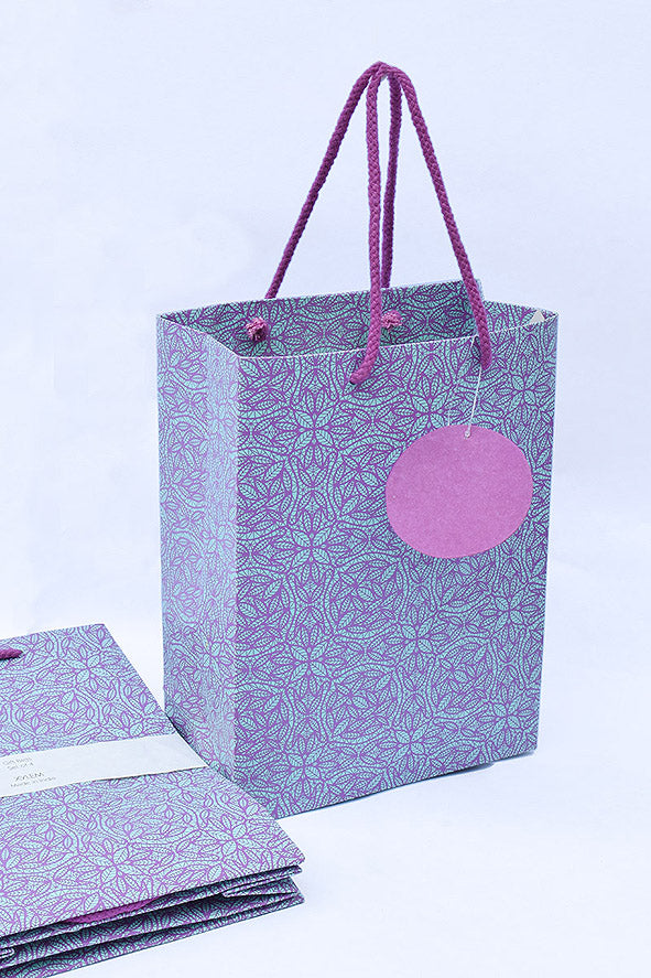 Circle Lace Blue Gift Bags, Medium, Set of 4, 9.5x7