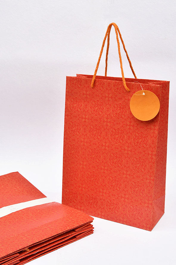 Circle Lace Red Gift Bags Large, Set of 4, 14x10