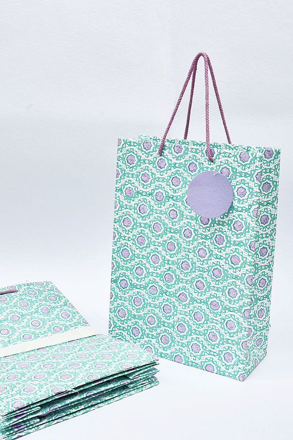 Lattice Octagons Ocean Gift Bags Large, Set of 4, 14x10
