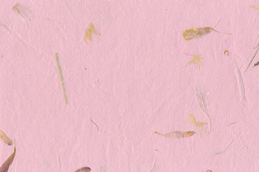 Baby Pink with Mixed Flowers & Grass Handmade Paper ~115gsm Set of 5 56x76cm each