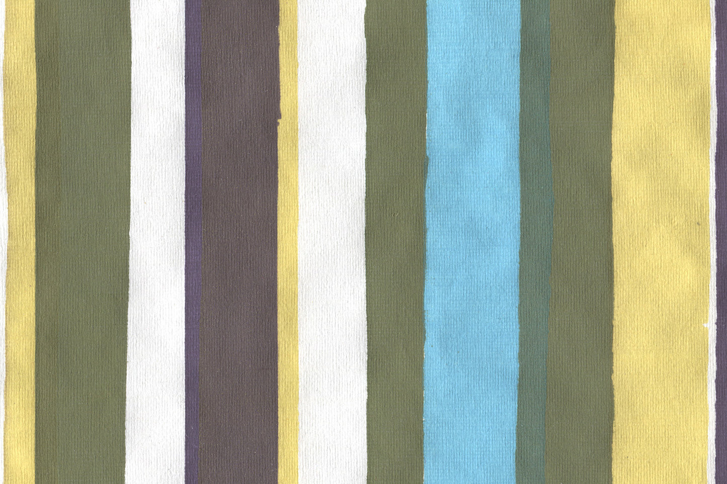Multi Stripes: Green Phirozi Navy & Yellow on White Handmade Paper