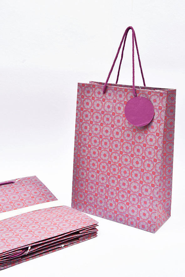 Ottoman Circular Purple Gift Bags Large, Set of 4, 14x10