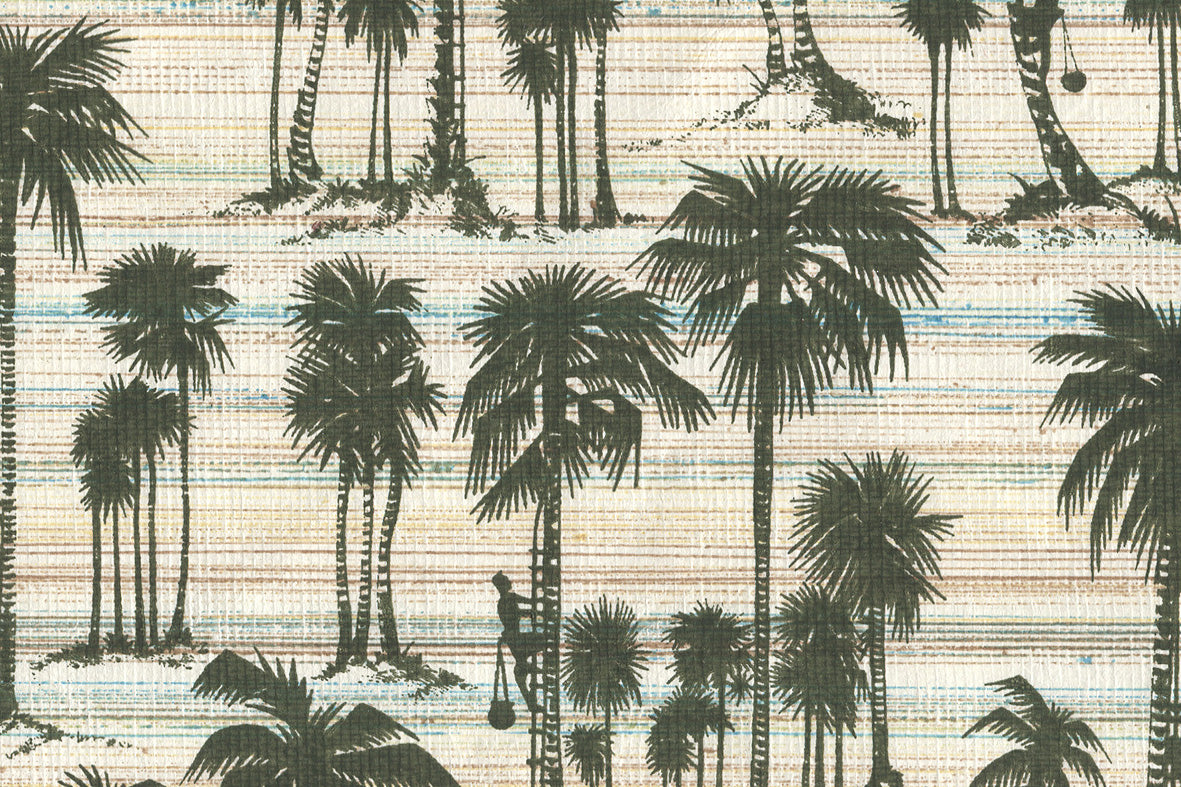 Toddy Palms Dark Green On Brown Printed Handmade Paper Online