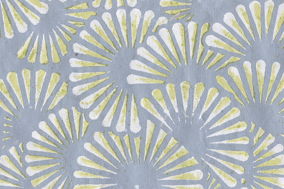 White & Lemon On Blue Petal Circulars Printed Handmade Paper Online
