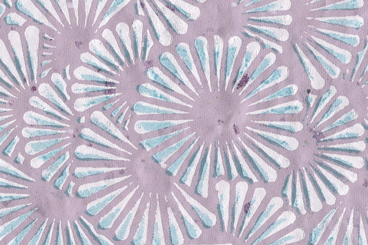 White & Blue On Lilac Petal Circulars Printed Handmade Paper Online
