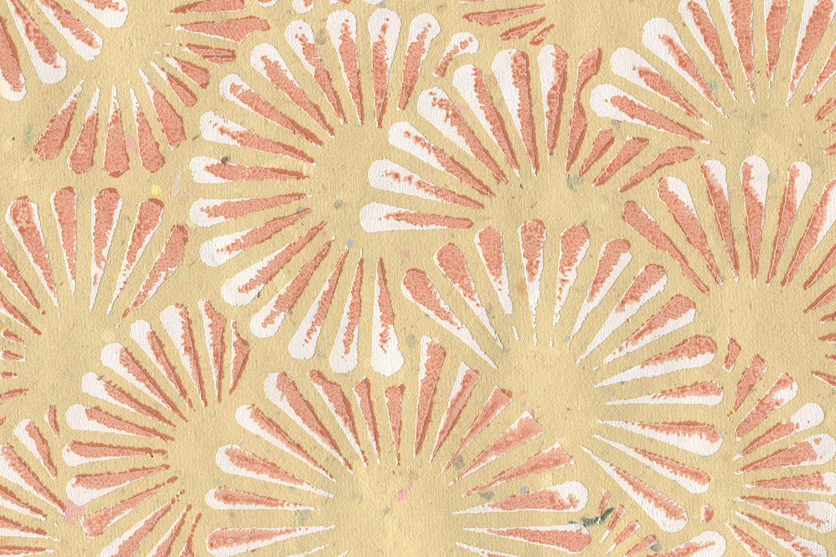 White & Orange On Yellow Petal Circulars Printed Handmade Paper Online