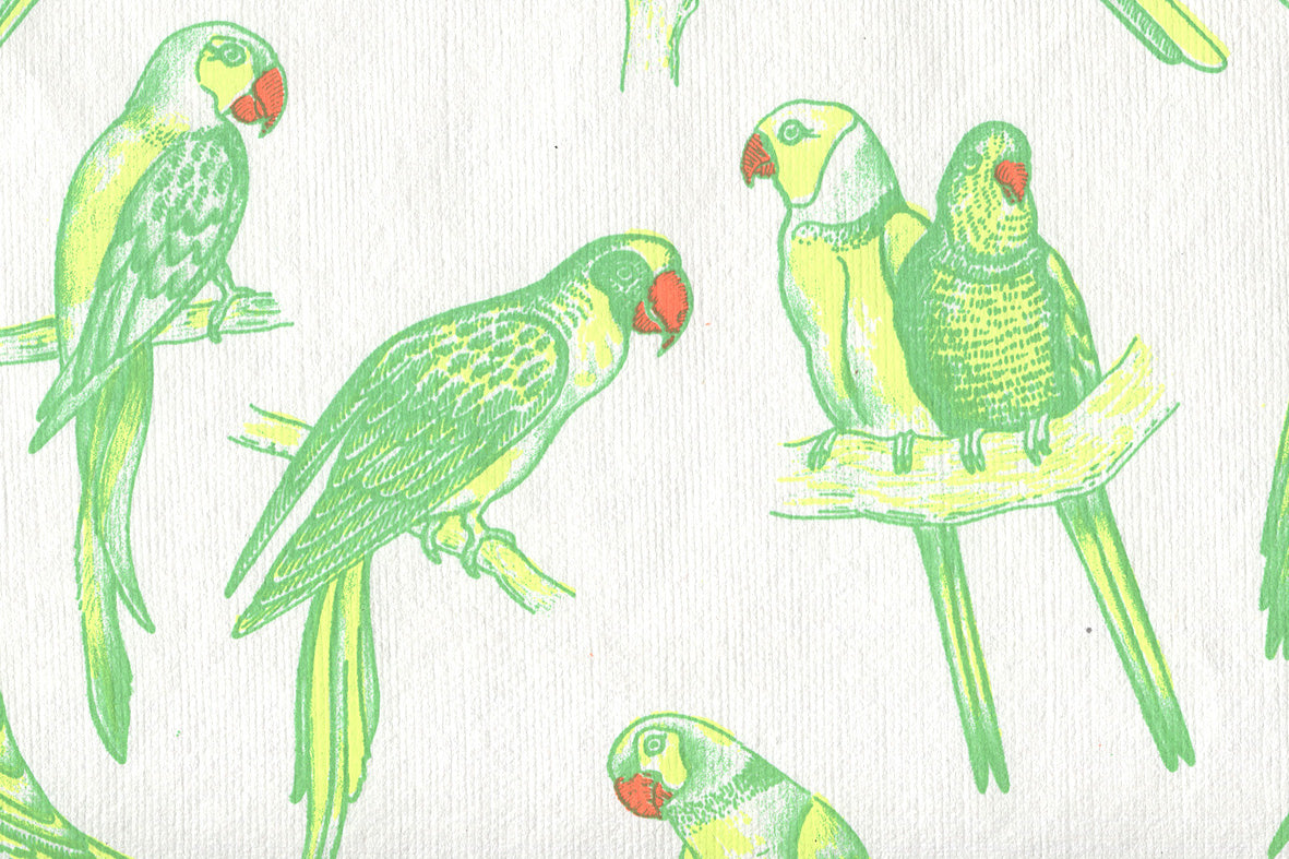 Lime Green on White Parrot Printed Handmade Paper Online
