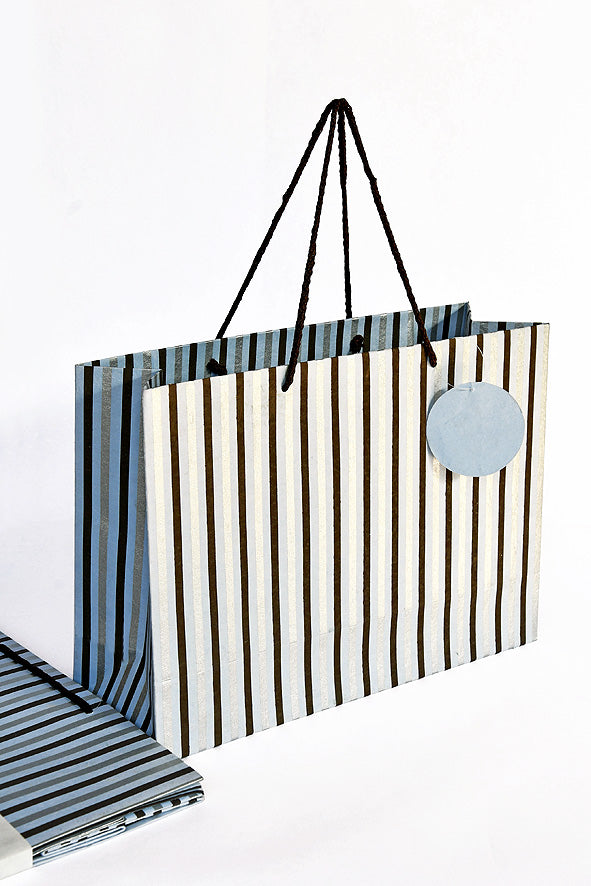 Stripes Print White Gift Bags Medium, Set of 4, 8.5x12