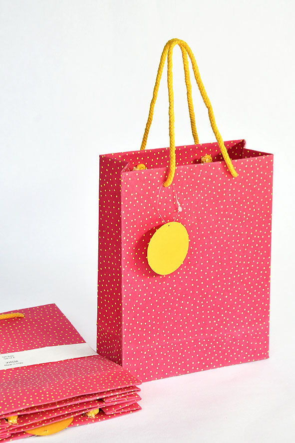 Raidana Dots Red Gift Bags Medium, Set of 4, 9.5x7