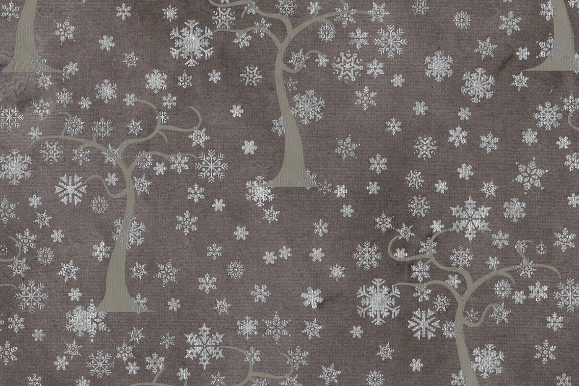 Trees & Snowflakes: Moss & Silver on Taupe Gray Handmade Paper ~100gsm Set of 5 50X70cm each