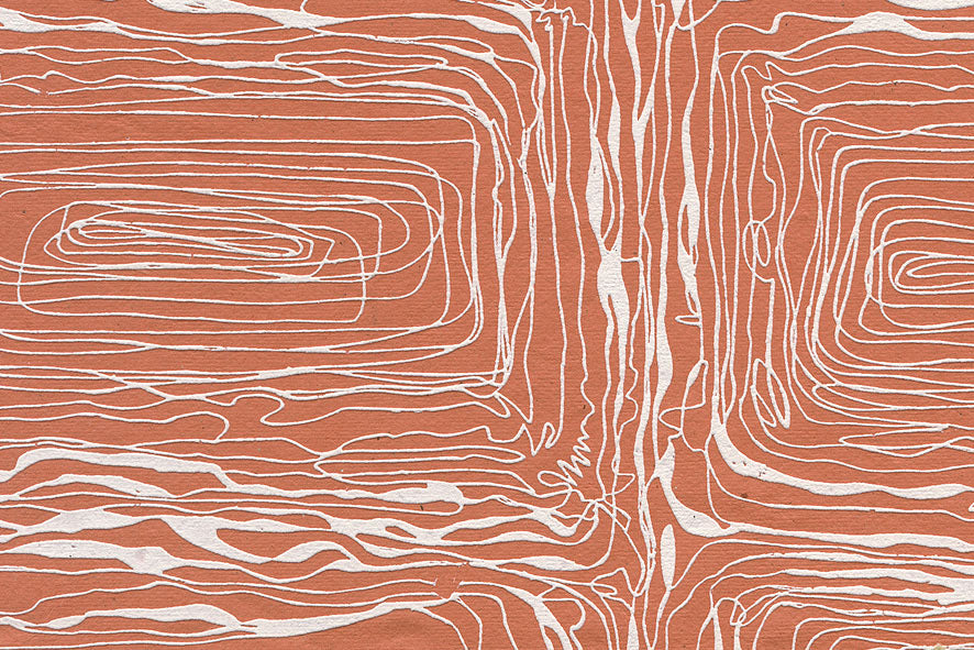 Squiggle Mazes: White on Orange Handmade Paper ~100gsm Set of 5 50X70cm each