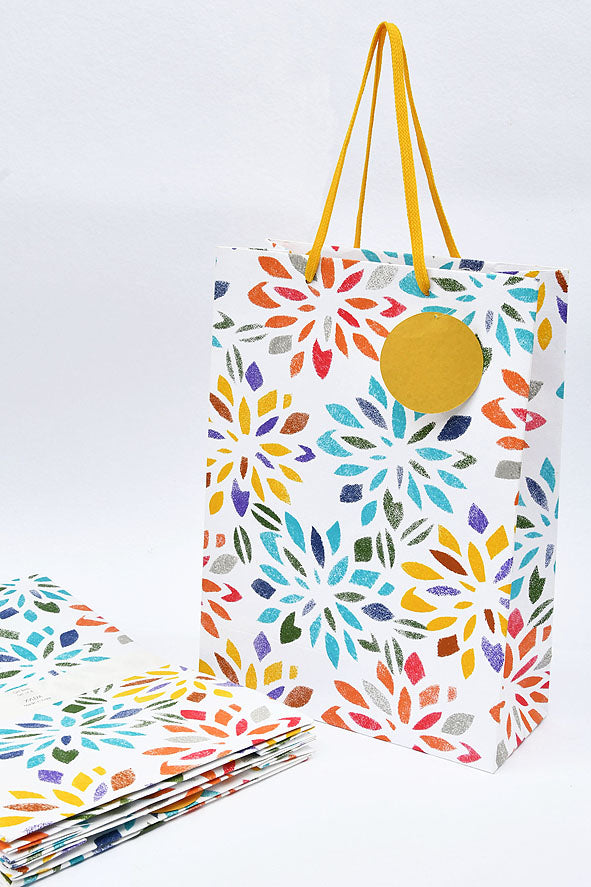Stencil Flower Multicolour Gift Bags Large, Set of 4, 14x10