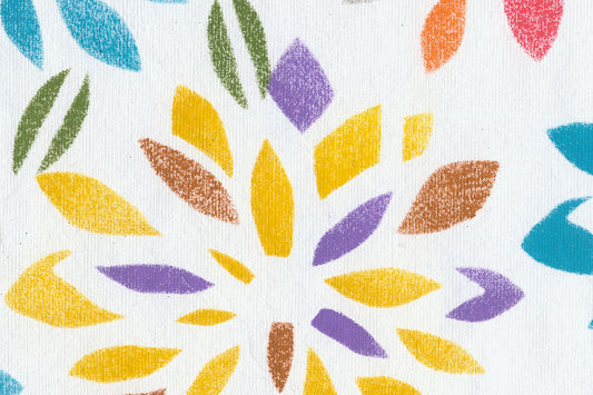 Stencil Flower Multicolor on White Texture Handmade Paper Online