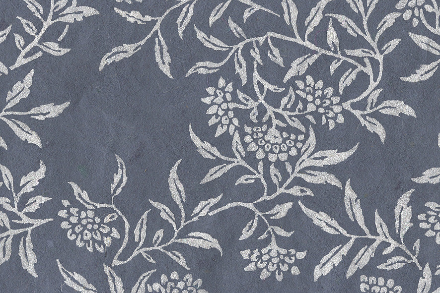 Flower Vines: Pearl on Blue Paper Shreds & Banana Fibre Handmade Paper ~40gsm Set of 5 50x74cm each