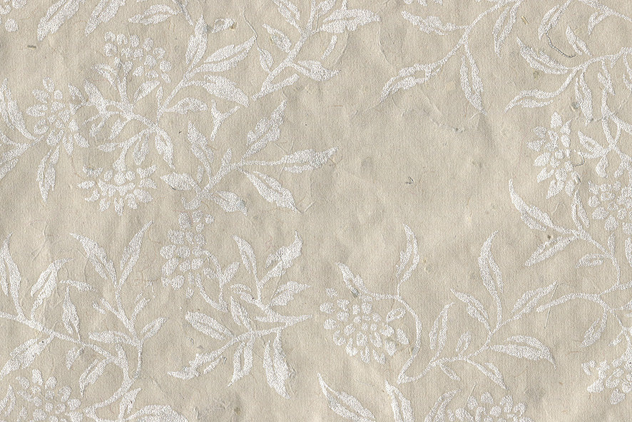 Flower Vines: Pearl on Gray Paper Shreds & Banana Fibre Mixed Pulp Handmade Paper ~50gsm Set of 5 50x74cm each