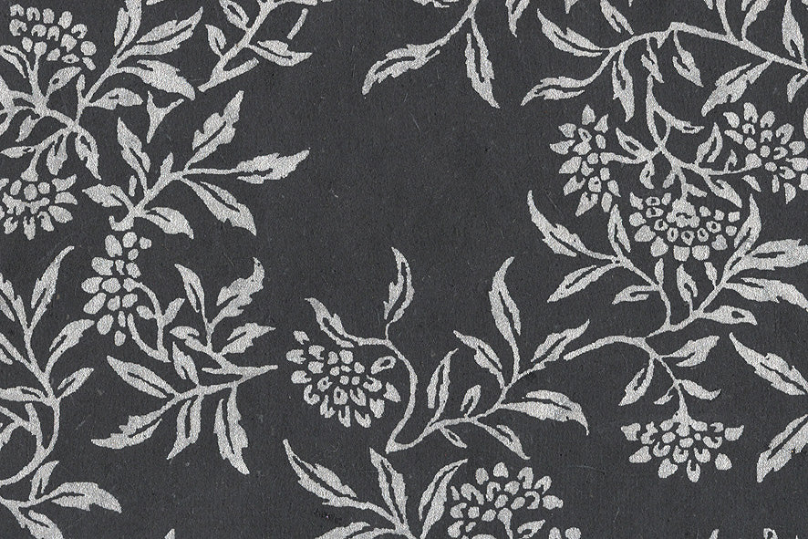 Flower Vines: Pearl on Black Paper Shreds & Banana Fibre Mixed Pulp Handmade Paper ~50gsm Set of 5 50x74cm each
