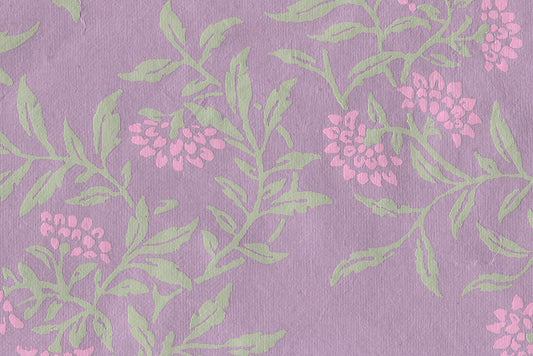 Flower Vines: Pink & Green on Lilac Handmade Paper ~100gsm 50X70cm each