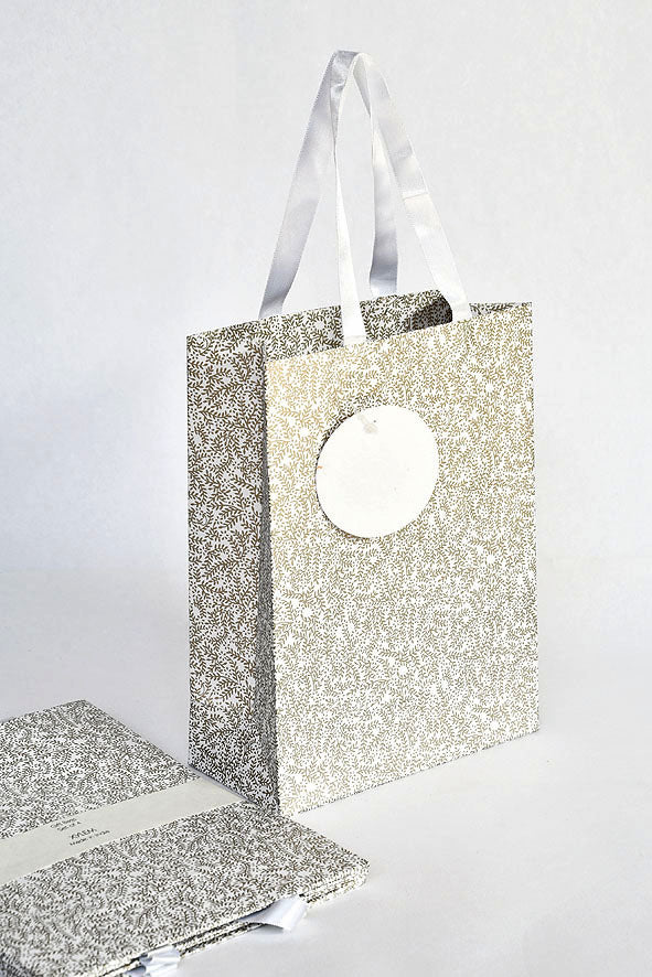 Floral Vines White Gift Bags Medium, Set of 4, 9.5x7