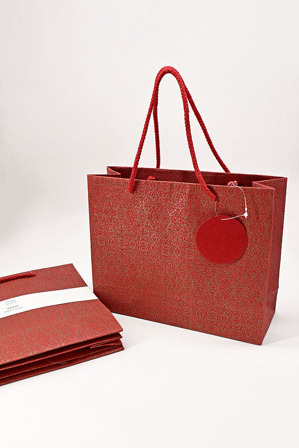 Miniature Bookprint Red Gift Bags Escort, Set of 4