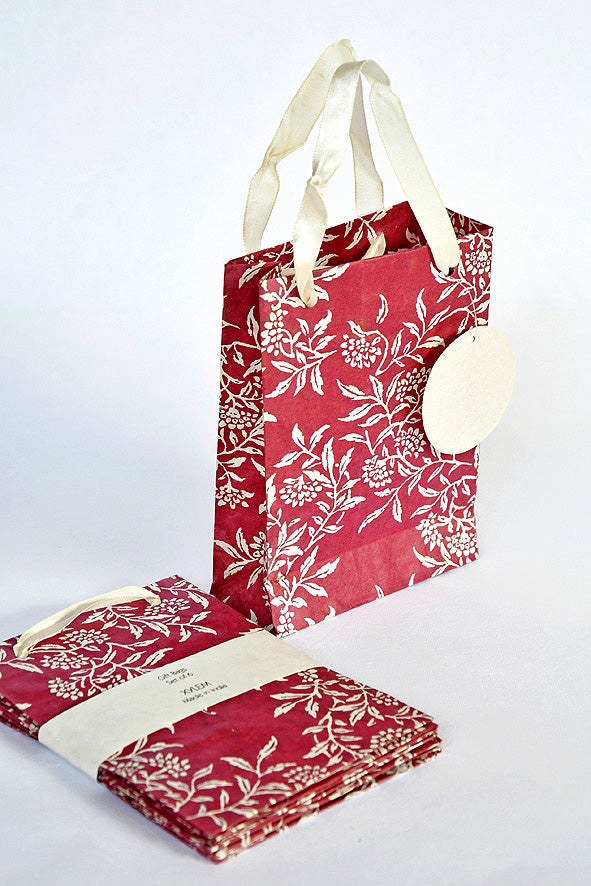 Flower Vines Deep Rose Gift Bags Small, Set of 6, 6x4.5