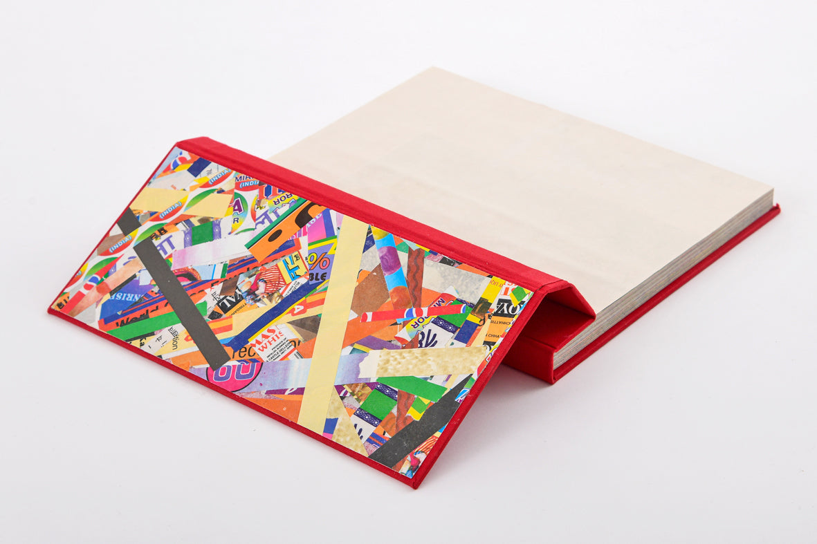 Coloured Cotton Hard cover Foldover book, A5, Reclaimed paper, Tearaway pages