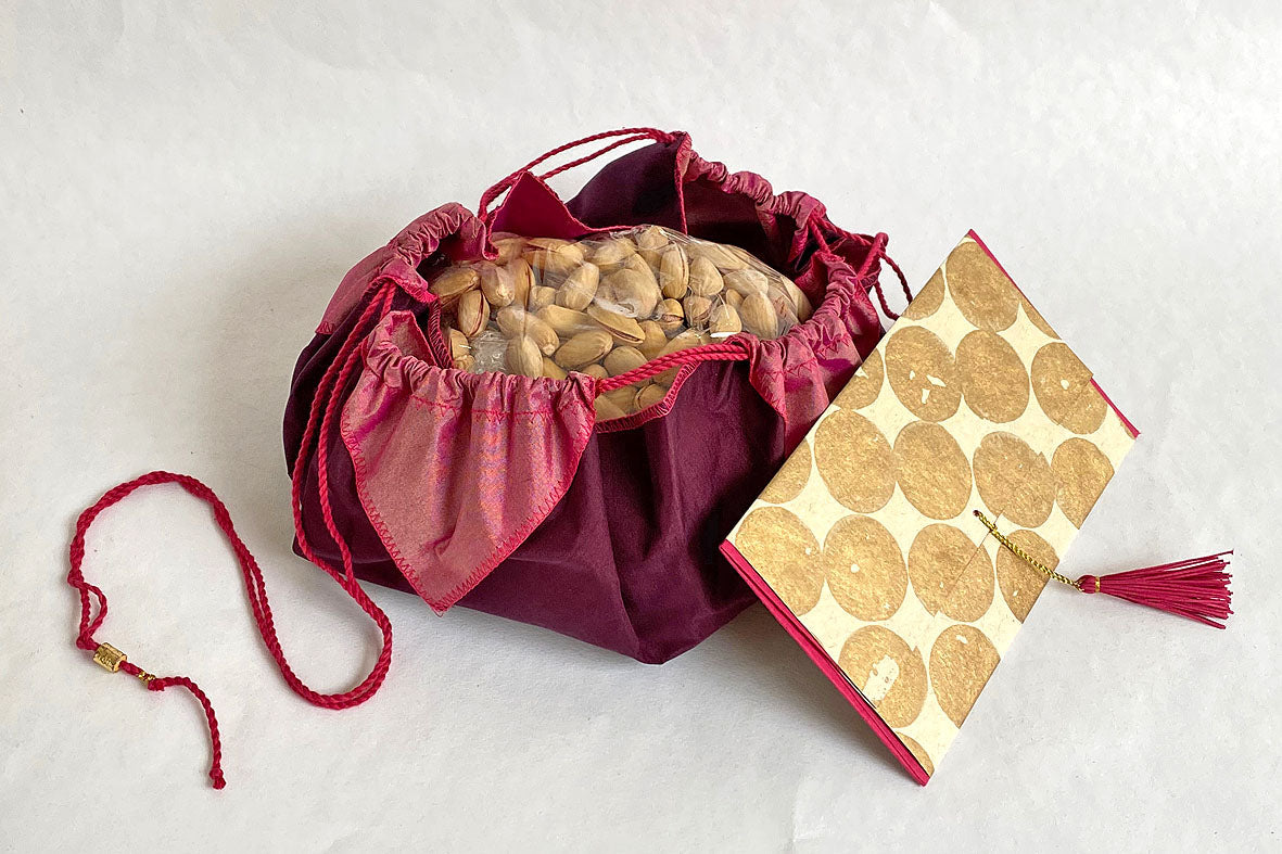 Silk and Gota Fused Drawstring Potli Bags For Gifting Online
