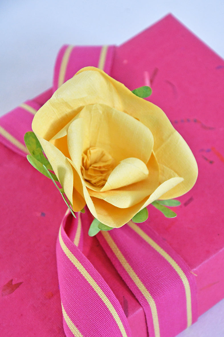 Handmade Yellow Paper WildFlower Gift Topper With Ribbon Online
