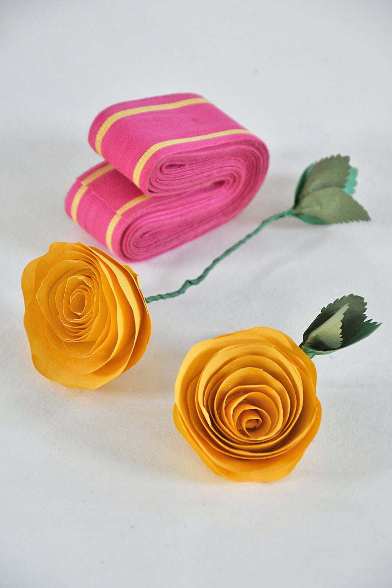 Handmade Yellow Rose Paper Flower Gift Topper With Ribbon Online
