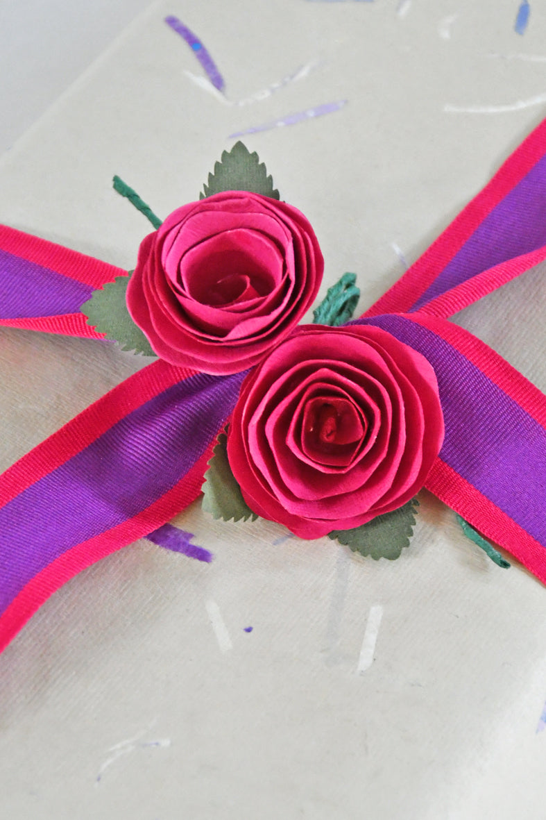 Handmade Pink Rose Paper Flower Gift Topper With Ribbon Online