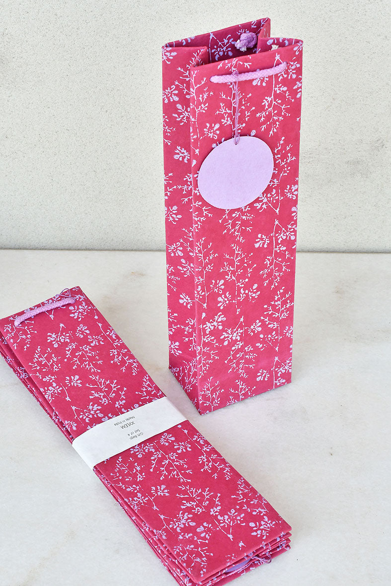 Block Print Burgundy Handmade Paper Bottle Gift Bags Online