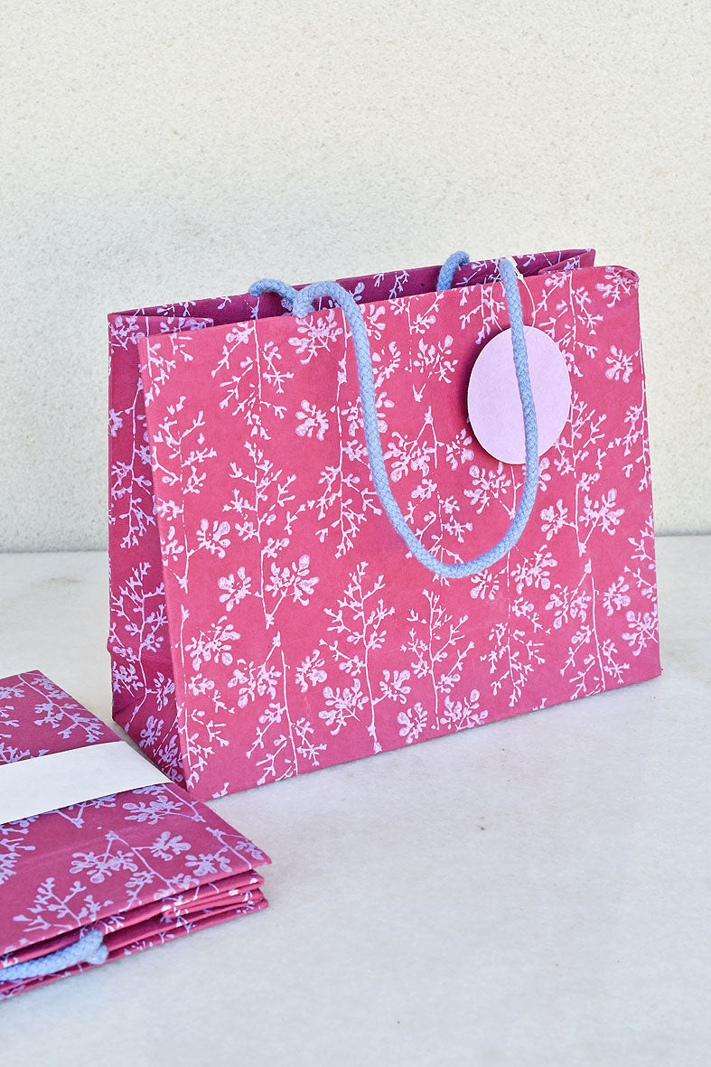 Block Print Burgundy Medium Handmade Paper Gift Bags Online