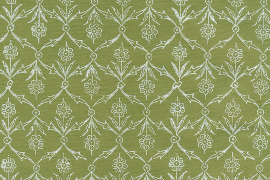 White on Cactus Green Flower Buti Jaal Printed Handmade Paper Online