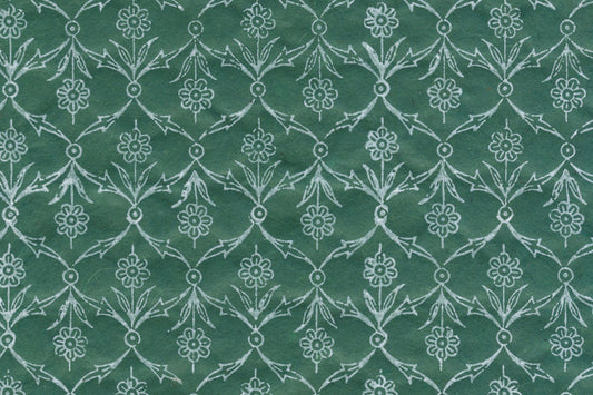 White on Green Flower Buti Jaal Printed Handmade Paper Online