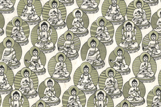Moss Green & Black On White Buddhas Printed Handmade Paper Online