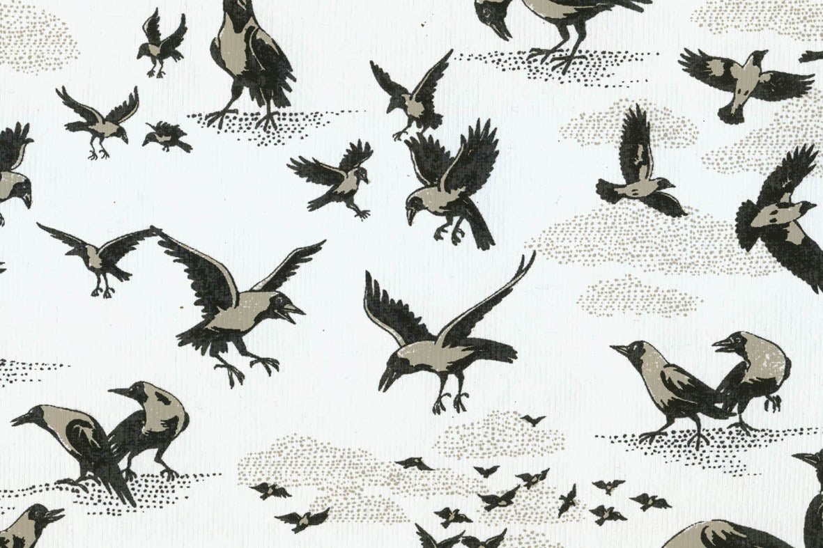 Gray & Black on White Crows Printed Handmade Paper Online