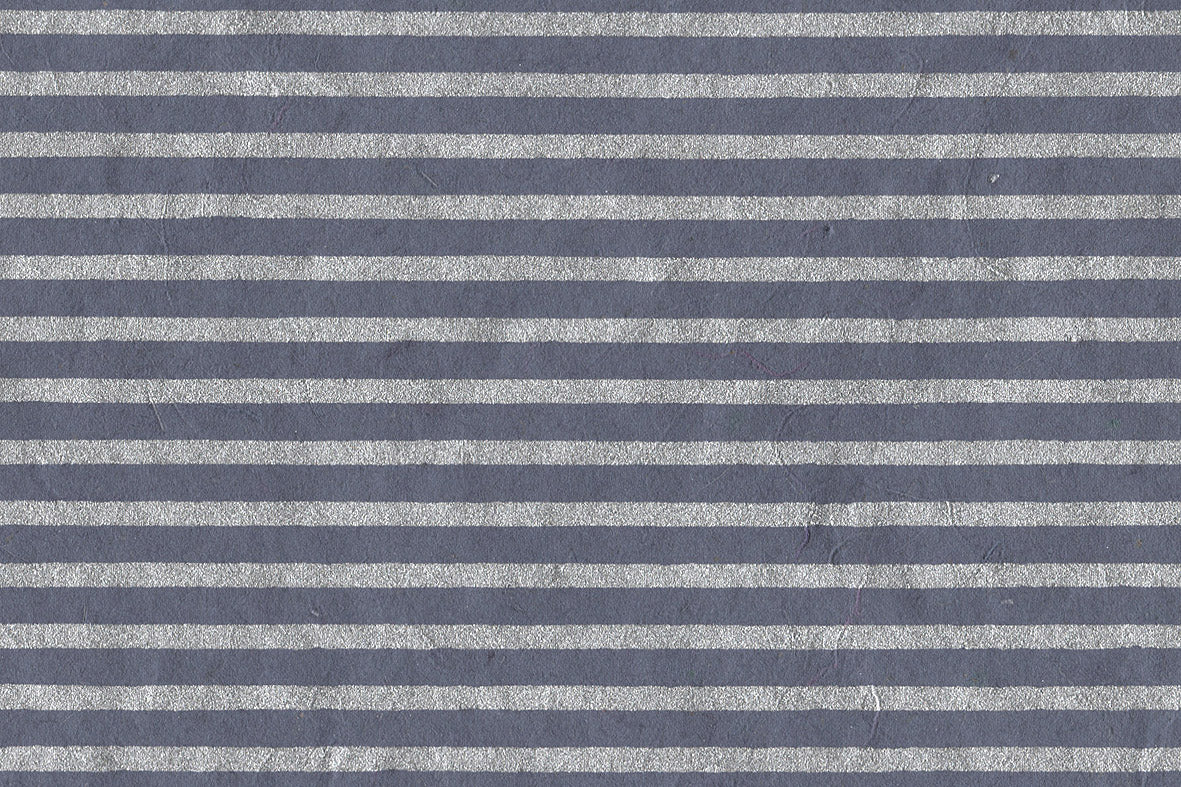Silver On Blue Black Stripes Printed Handmade Paper Online