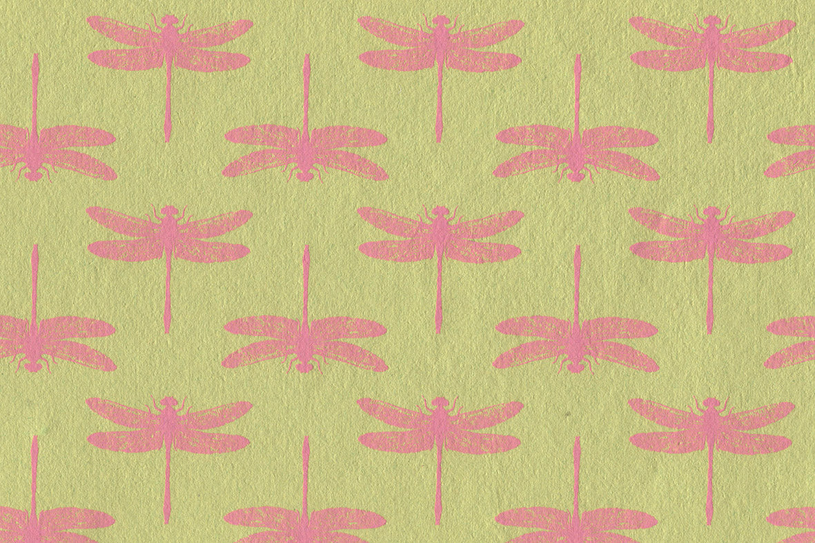 Pink On Green Dragonfly Grid Printed Handmade Paper Online Rickshaw