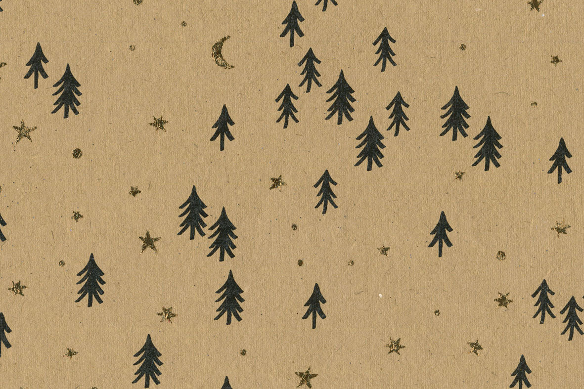 Trees Moons: Black Gold on Kraft Handmade Paper | Rickshaw Recycle
