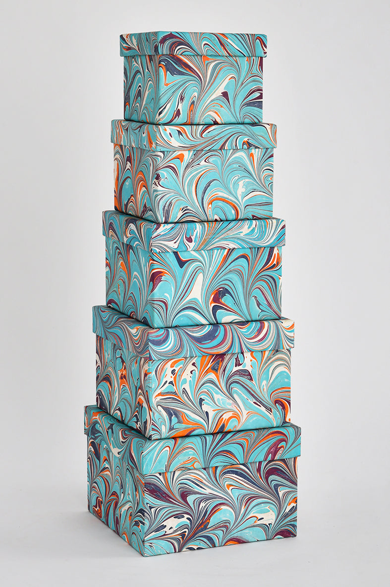 Marbling Print Handmade Paper Square Gift Box Online Set of 5