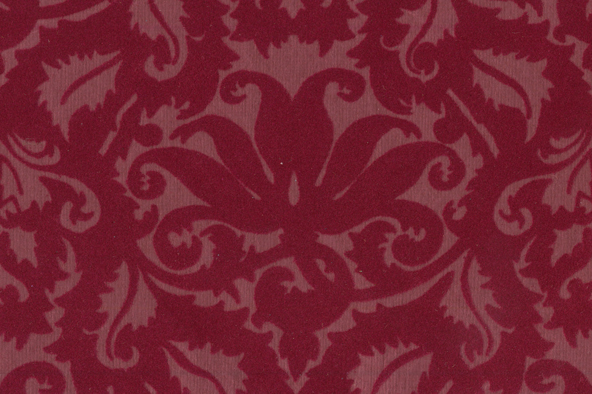 Rose Flock on Prune Red Damask Printed Handmade Paper Online