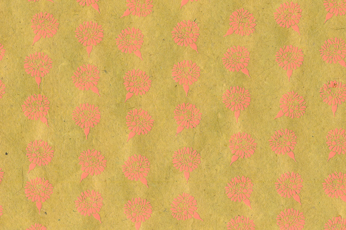 Signal Red on Straw Yellow Marigold Strings Printed Handmade Paper Online
