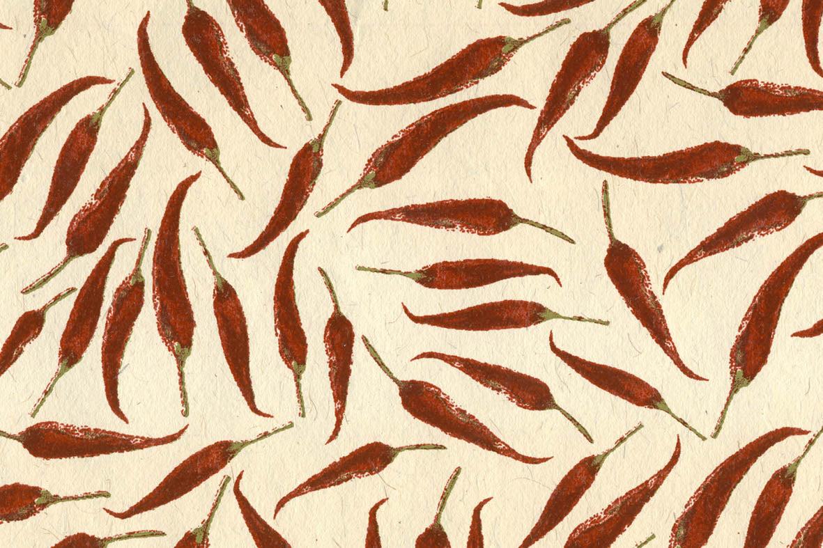 Paprika & Green on Jute Mottled Chilis Printed Handmade Paper Online